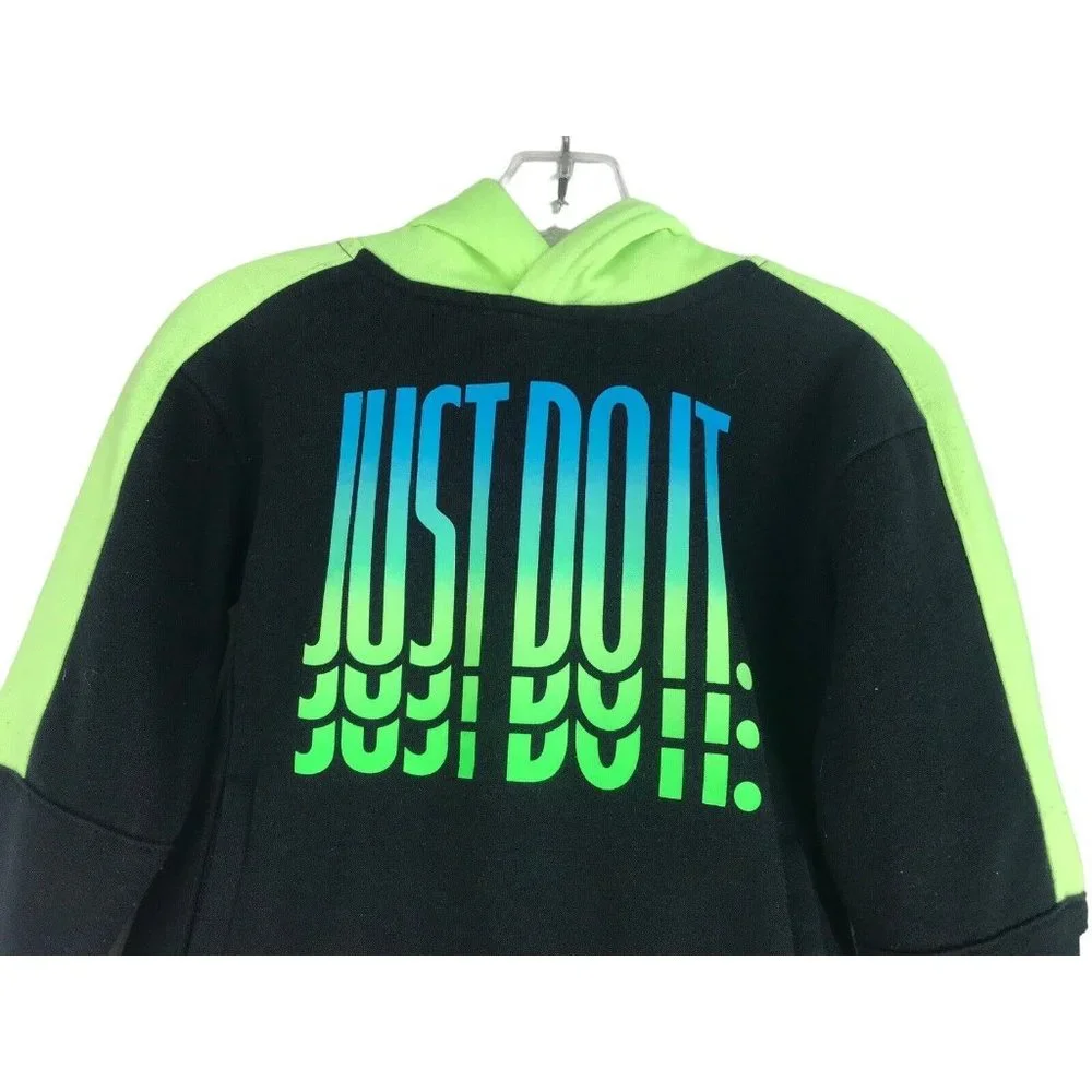 NIKE Hoodie Pants‎ Set Boys Size 4 Black Neon Just Do It Sweat Set - Picture 2 of 8
